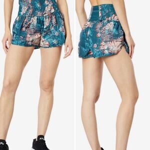 Free People Movement Home Shorts Teal Green Orange Floral Print OB1223545